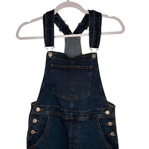 Dark Wash Denim Boyfriend Overalls Slim Leg Stretch Small 90s Grunge Workwear